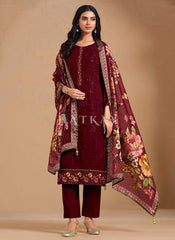 Maroon Floral Embroidery Salwar Kameez