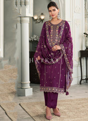 Wine Multi Embroidery Pakistani Suit
