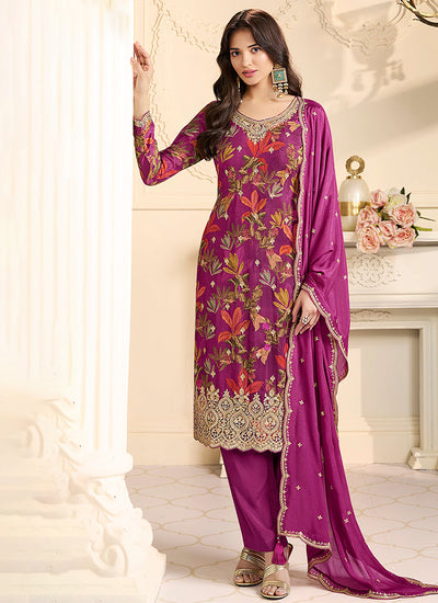Magenta Pink Embroidery Salwar Suit