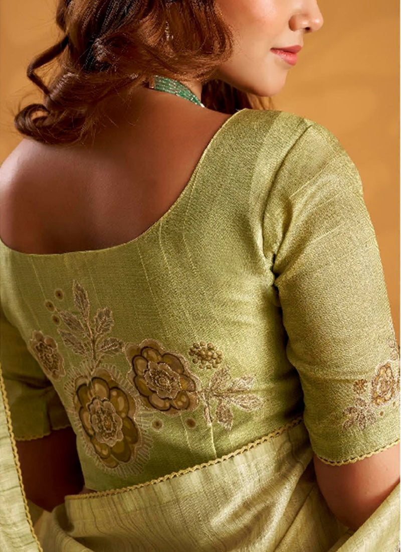 Sage Green Embroidered Traditional Silk Saree