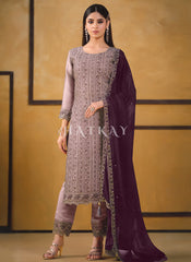 Purple And Wine Embroidery Pant Style Suit