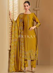 Golden Yellow Embroidered Pant Style Suit
