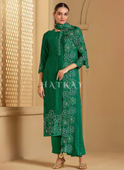 Dark Green Embroidered Pant Style Suit