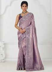 Purple Multi Embroidery Wedding Silk Saree