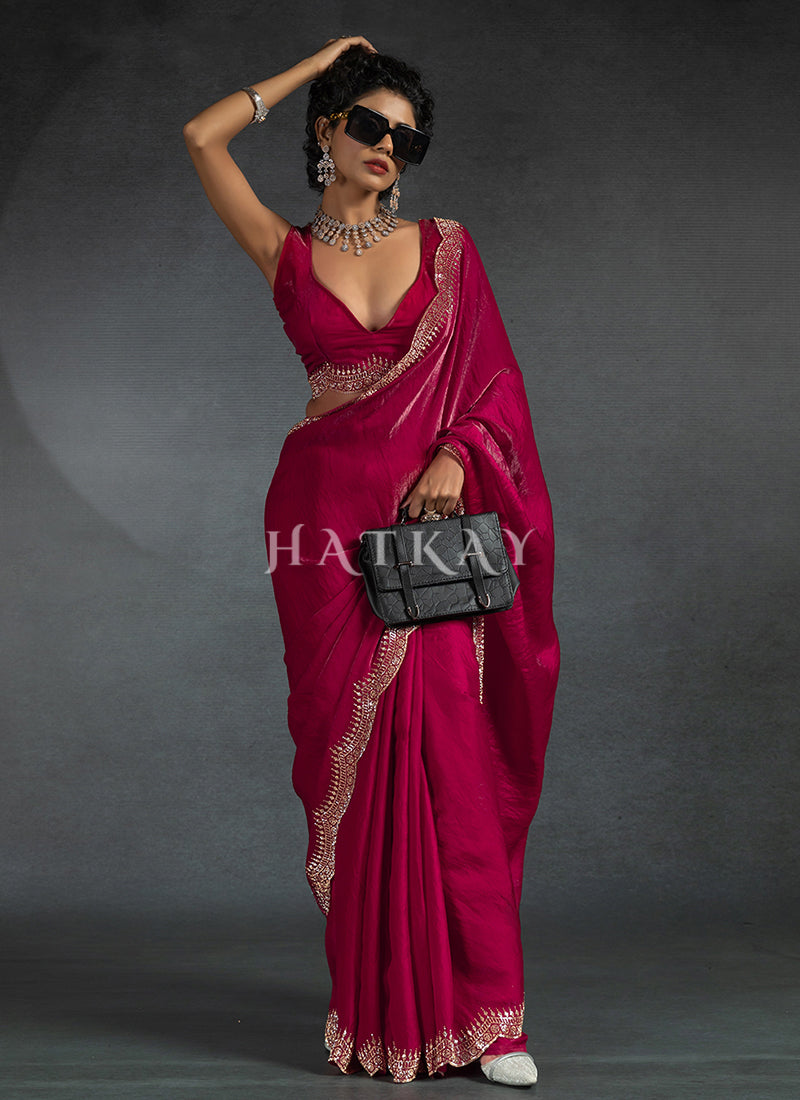 Discover Hatkay's latest saree collection! Featuring elegant designs in silk, georgette & many more. our vibrant sarees are perfect for weddings, sangeet, festival.