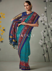Teal And Blue Embroidered Wedding Silk Saree
