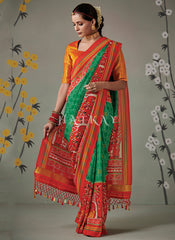 Green And Orange Embroidered Wedding Silk Saree