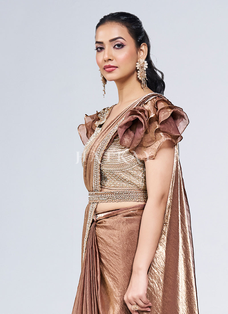 Rose Gold Embroidery Wedding Saree