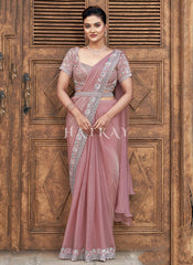 Rose Pink Embroidery Wedding Saree
