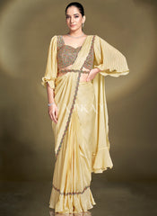 Yellow Embroidered Party Wear Saree
