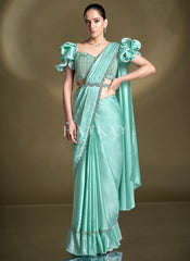 Sea Green Embroidered Party Wear Saree