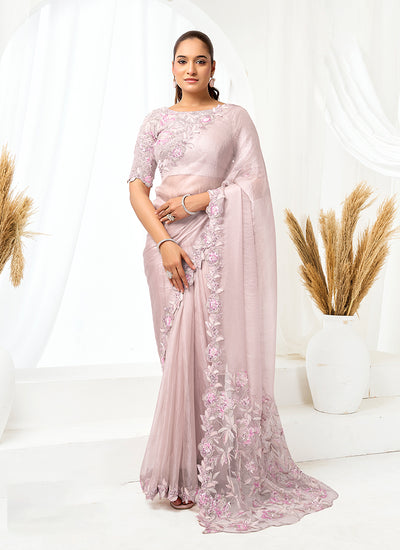 Blush Pink Embroidery Festive Saree