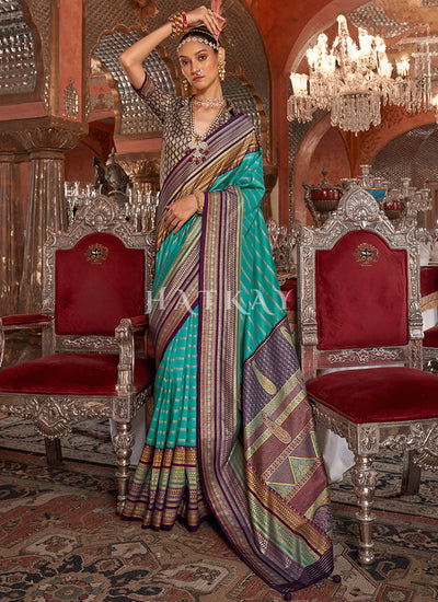 Blue Purple Traditional Silk Saree