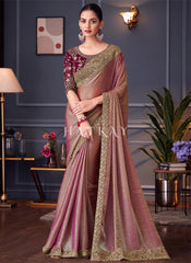 Cherry Red Two Tone Embroidery Designer Saree