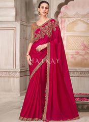 Red Beige Sequence Embroidery Traditional Wedding Saree
