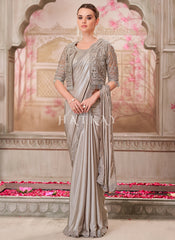 Grey Sequence Embroidery Traditional Wedding Saree