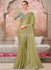 Green Sequence Embroidery Traditional Wedding Saree