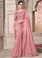 Blush Pink Sequence Embroidery Traditional Wedding Saree