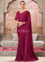 Magenta Pink Sequence Embroidery Traditional Wedding Saree