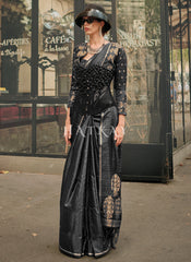 Black Handloom Woven Silk Saree