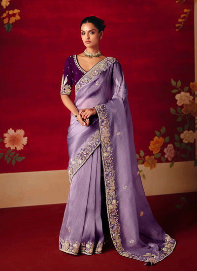 Purple Embroidered Saree