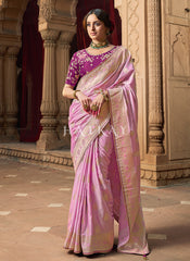 Pink And Magenta Embroidered Wedding Silk Saree