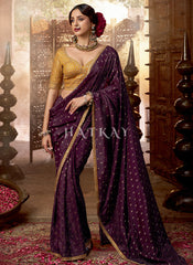 Purple And Yellow Embroidered Viscose Saree