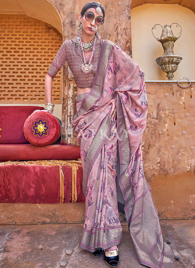 Purple Zari Brocade Detailed Silk Saree