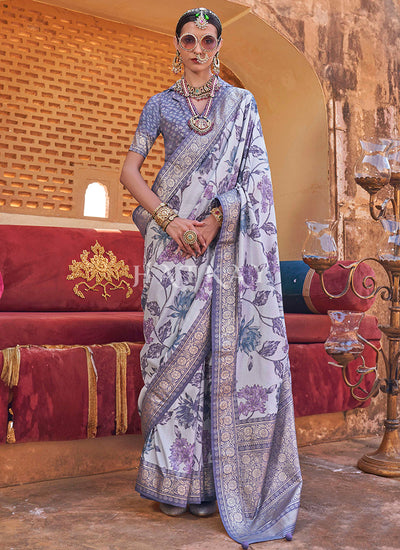 Violet Zari Brocade Detailed Silk Saree
