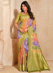 Lime Green Traditional Silk Saree