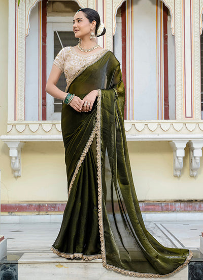 Buy Green Satin Saree In Canada