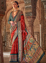 Red Ikat Printed Patola Silk Saree