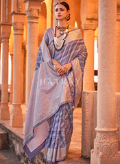 Lavender Digital Printed Silk Saree
