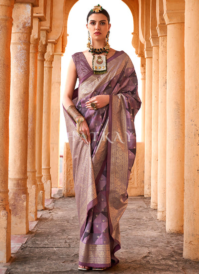 Purple Digital Printed Silk Saree