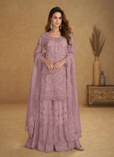 Lavender Designer Embroidered Sharara Suit