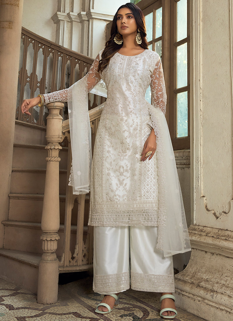 Pakistani Suit White Embroidered Churidar Pakistani Dress White Embellished Chiffon Pakistani Suit White Embroidered Churidar Pakistani Dress White Embellished Chiffon