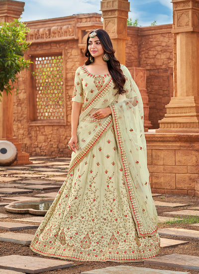 Pale Green Zari Embroidered Wedding Lehenga Choli