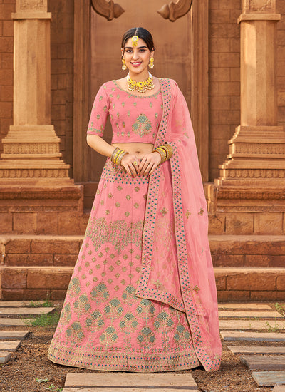 Blush Pink Zari Embroidered Wedding Lehenga Choli