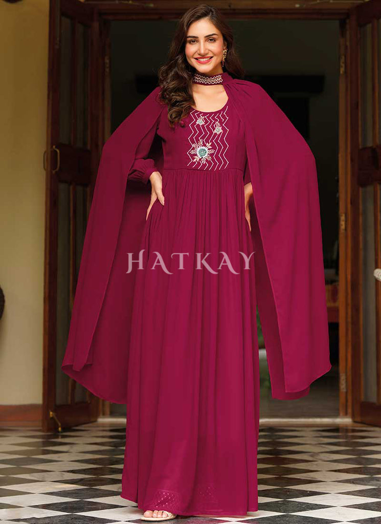 Magenta Embroidered Georgette Anarkali Gown