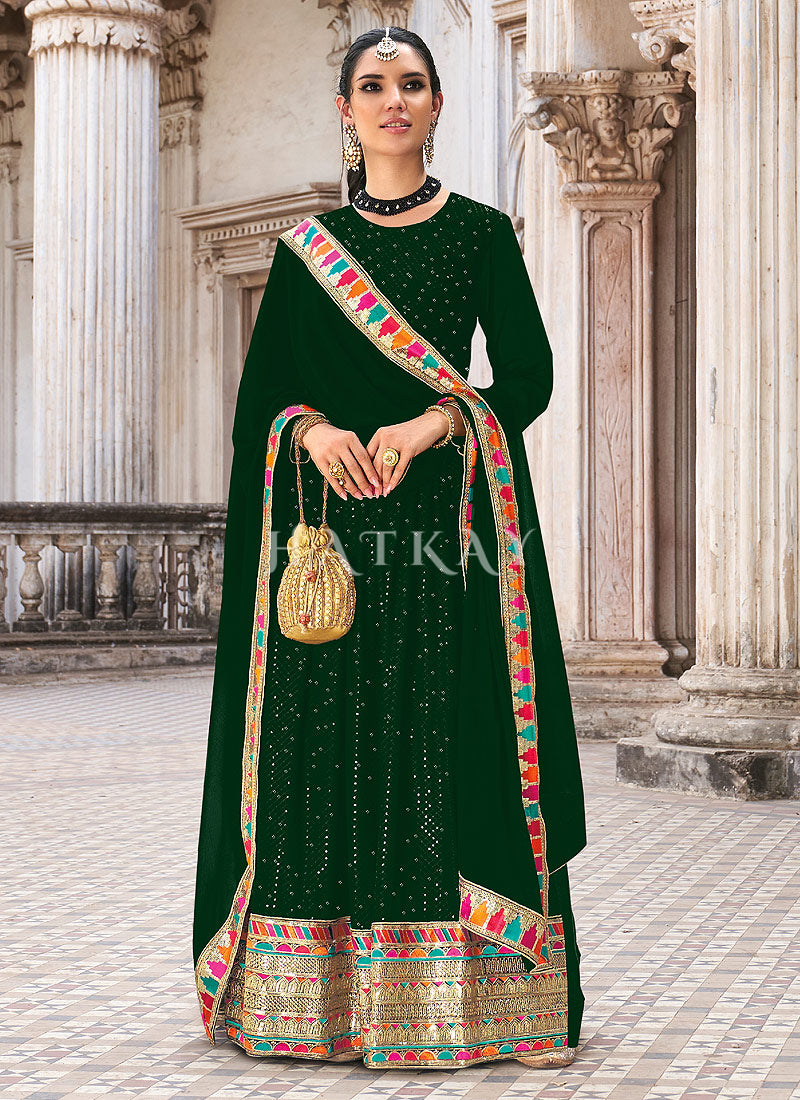 Buy Anarkali - Green Sequence And Multi Embroidered Anarkali Suit Buy Anarkali - Green Sequence And Multi Embroidered Anarkali Suit