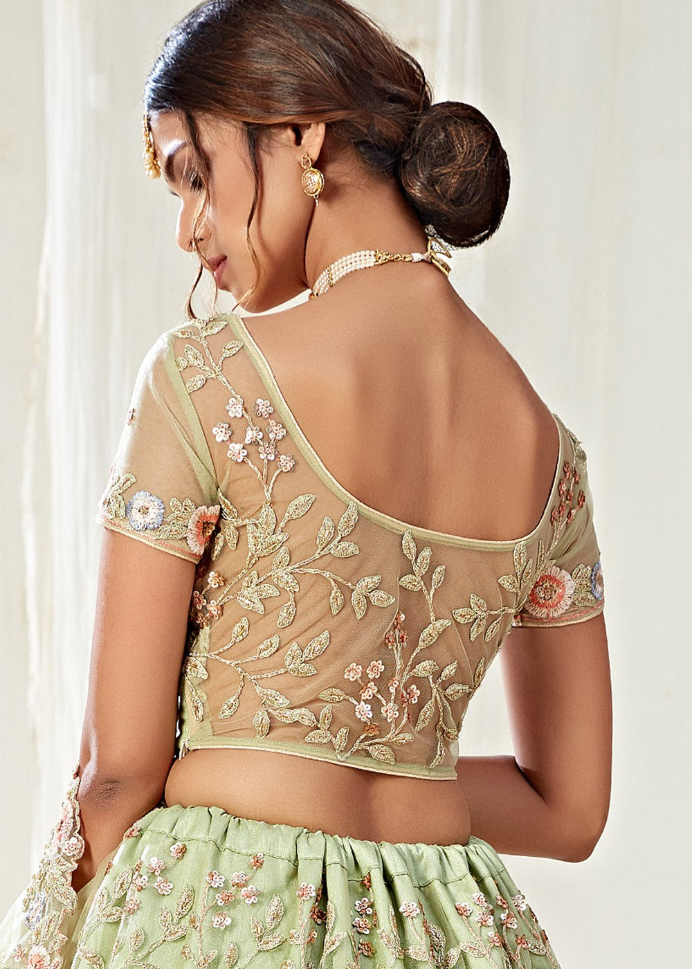 Lehanga Choli - Pista Green Designer Lehenga Choli