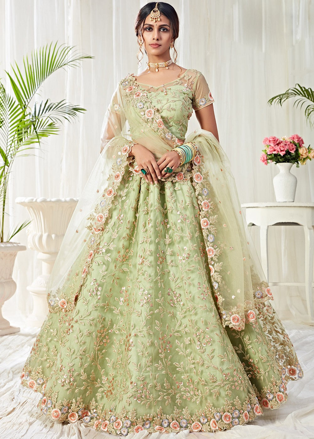 Pista Green Designer Lehenga Choli