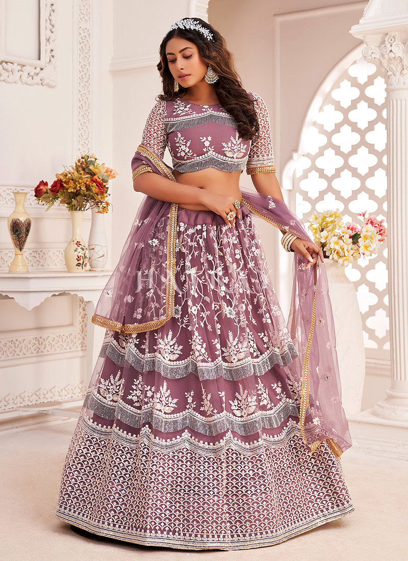 Purple Traditional Embroidered Wedding Lehenga Choli