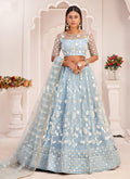 Sky Blue Traditional Embroidered Wedding Lehenga Choli
