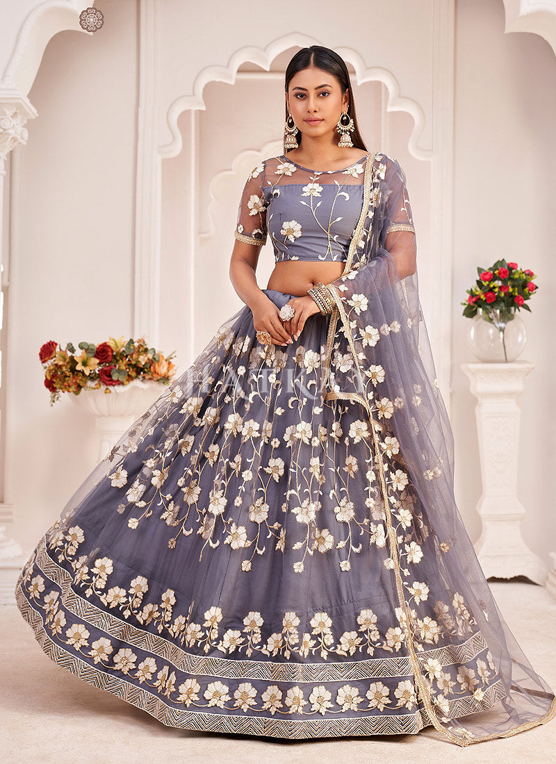 Lilac Purple Traditional Embroidered Wedding Lehenga Choli
