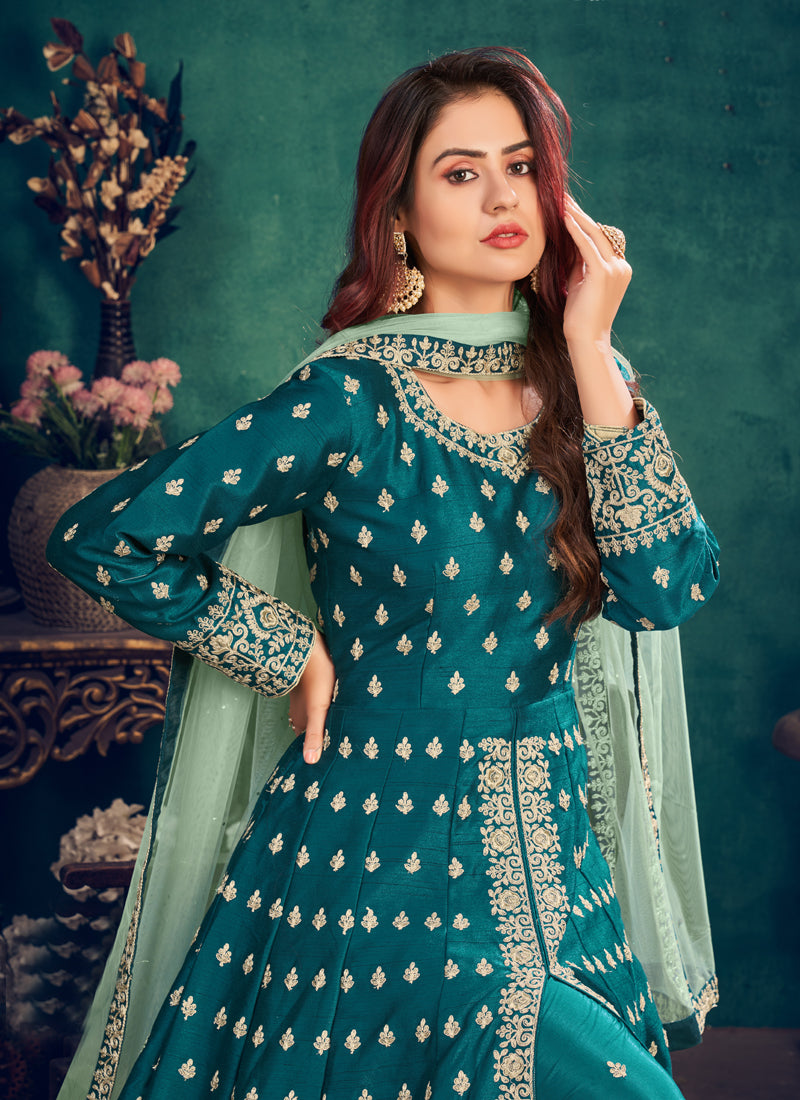 Turquoise Slit Style Anarkali Suit In UK