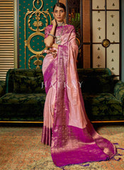 Pink And Purple Zari Weaved Handloom Silk Saree