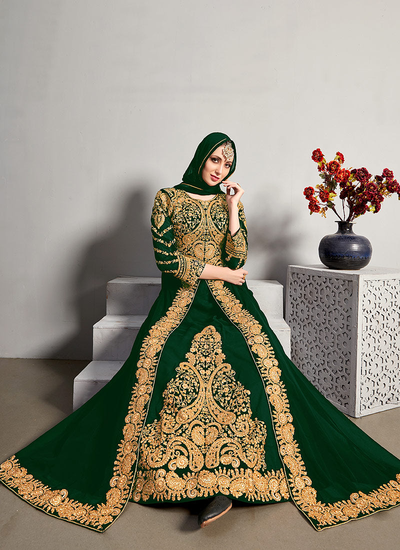 Buy Dark Green Embroidered Designer Anarkali Suit Online | Hatkay Buy Dark Green Embroidered Designer Anarkali Suit Online | Hatkay