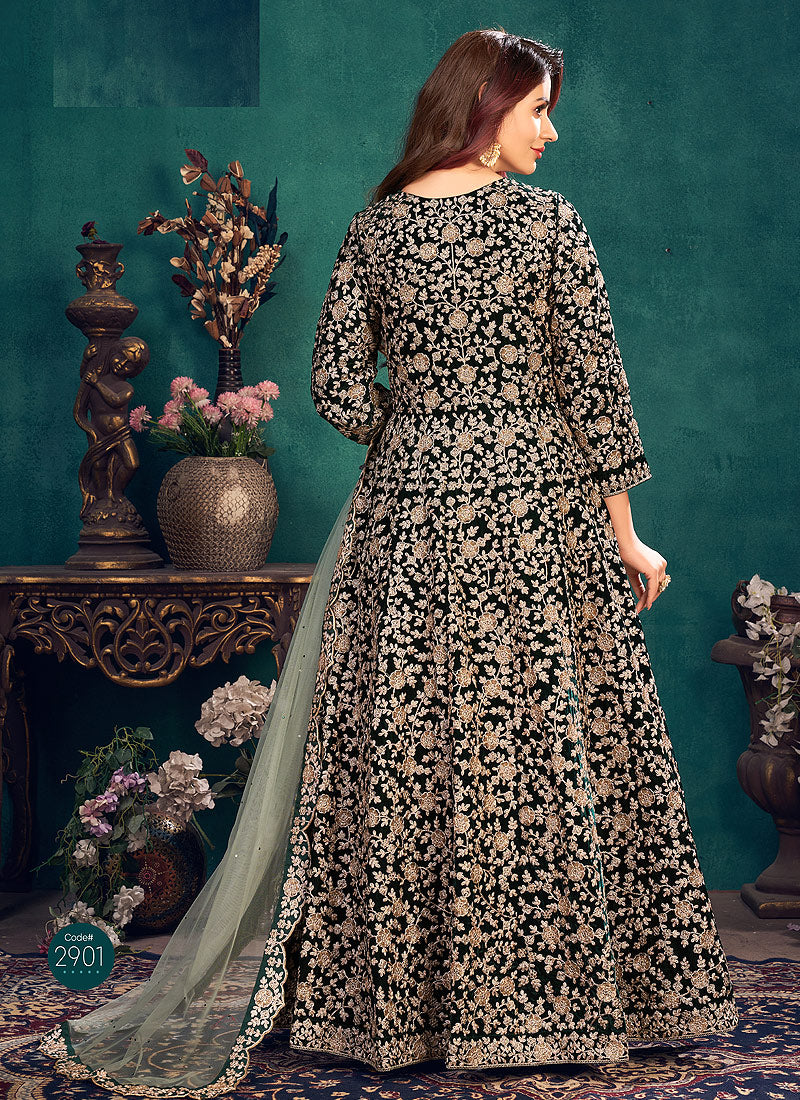 Green Zari Embellished Anarkali Suit In USA