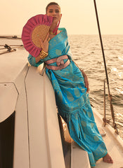 Sky Blue Two Tone Zari Weaved Satin Silk Saree